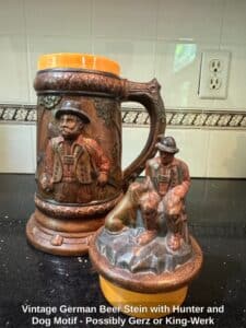 Vintage-German-Beer-Stein-with-Hunter-and-Dog-Motif-Possibly-Gerz-or-King-Werk-fourth-image