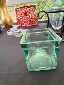 Vintage-Green-Glass-Square-Candle-Holder-or-Votive-Holder