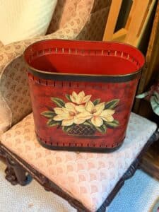 Vintage-Hand-Painted-Toleware-Wastebasket-with-Magnolias
