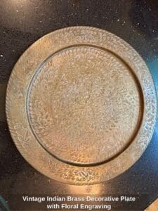 Vintage-Indian-Brass-Decorative-Plate-with-Floral-Engraving