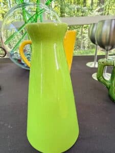 Vintage-Lime-Green-Crackle-Glaze-Pitcher-and-Yellow-Mug-Set