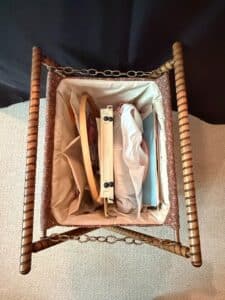 Vintage-MCM-Folding-Knitting-Basket-with-Twisted-Rope-Frame-third-image