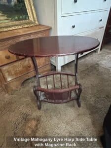 Vintage-Mahogany-Lyre-Harp-Side-Table-with-Magazine-Rack