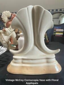 Vintage-McCoy-Cornucopia-Vase-with-Floral-Appliqus-second-image