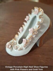 Vintage-Porcelain-High-Heel-Shoe-Figurine-with-Pink-Flowers-and-Gold-Trim