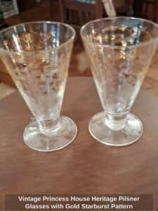 Vintage-Princess-House-Heritage-Pilsner-Glasses-with-Gold-Starburst-Pattern