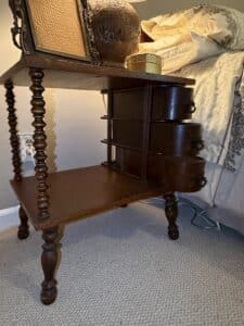 Vintage-Spool-Leg-Side-Table-with-Cylindrical-Drawers