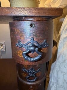 Vintage-Spool-Leg-Side-Table-with-Cylindrical-Drawers-second-image