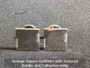 Vintage-Square-Cufflinks-with-Textured-Border-and-Cabochon-Inlay