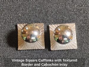 Vintage-Square-Cufflinks-with-Textured-Border-and-Cabochon-Inlay-second-image
