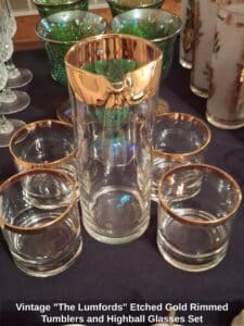 Vintage-The-Lumfords-Etched-Gold-Rimmed-Tumblers-and-Highball-Glasses-Set