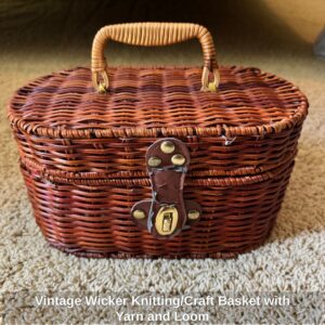 Vintage-Wicker-Knitting-or-Craft-Basket-with-Yarn-and-Loom