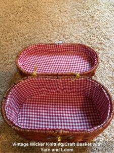 Vintage-Wicker-Knitting-or-Craft-Basket-with-Yarn-and-Loom-second-image