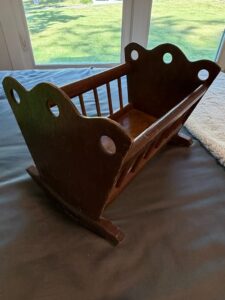 Vintage-Wooden-Doll-Cradle-Rocker-with-Scalloped-Top