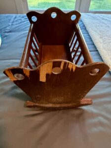 Vintage-Wooden-Doll-Cradle-Rocker-with-Scalloped-Top-second-image
