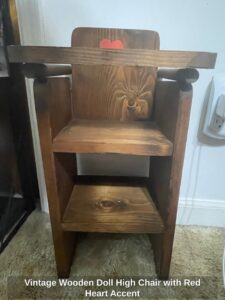 Vintage-Wooden-Doll-High-Chair-with-Red-Heart-Accent