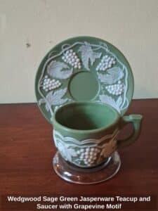 Wedgwood-Sage-Green-Jasperware-Teacup-and-Saucer-with-Grapevine-Motif