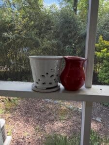 White-Ceramic-Orchid-Pot-with-Saucer-and-Red-Ceramic-Pitcher