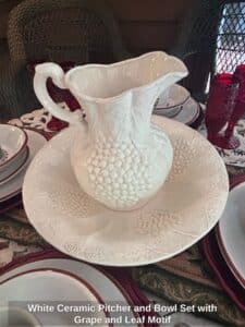 White-Ceramic-Pitcher-and-Bowl-Set-with-Grape-and-Leaf-Motif