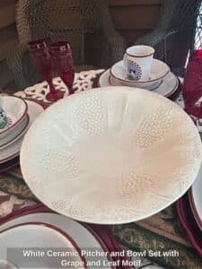 White-Ceramic-Pitcher-and-Bowl-Set-with-Grape-and-Leaf-Motif-third-image