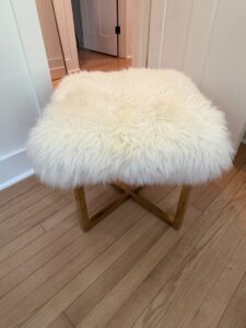 White-Faux-Fur-Ottoman-or-Stool-with-X-Base