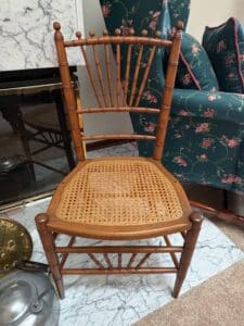 Antique-Faux-Bamboo-Spindle-Back-Cane-Seat-Side-Chair