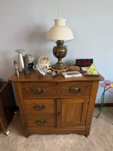 Antique-Oak-Washstand-with-Ornate-Brass-Pulls