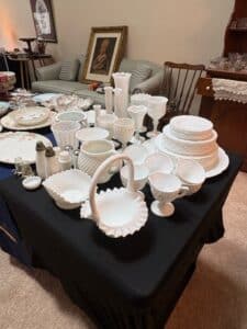 Assorted-Milk-Glass-Collection-with-Embossed-Plates