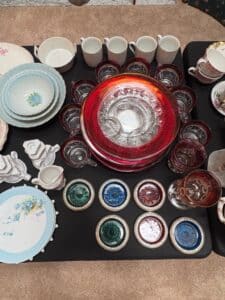 Assorted-Vintage-Floral-Dinnerware-and-Ruby-or-Amber-Glassware-Set-second-image