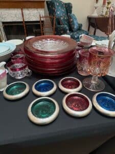 Assorted-Vintage-Floral-Dinnerware-and-Ruby-or-Amber-Glassware-Set-third-image