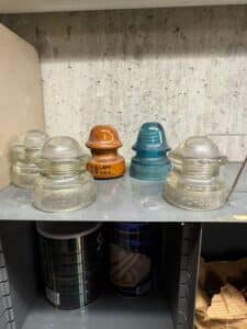 Collection-of-Vintage-Glass-and-Ceramic-Electrical-Insulators
