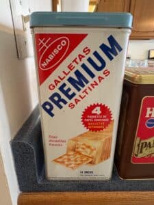 Collection-of-Vintage-Tins-Nabisco-Premium-Saltinas-Hungry-Jack-Pancake-Mix-Cadburys-Milk-Chocolate-Velvet-Pipe-and-Cigarette-Tobacco-second-image