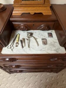 Victorian-Walnut-Bachelors-Chest-with-Marble-Insert-and-Clock-third-image