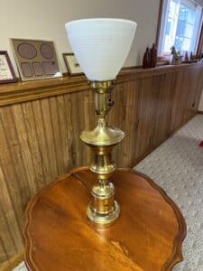Vintage-Brass-Torchiere-Table-Lamp-with-Frosted-Glass-Shade