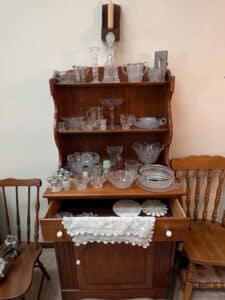 Vintage-Maple-Hutch-with-Assorted-Glassware-second-image