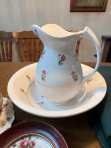 Vintage-Pink-Rose-Pattern-Pitcher-and-Basin-Set-with-Lidded-Dish-and-Vase