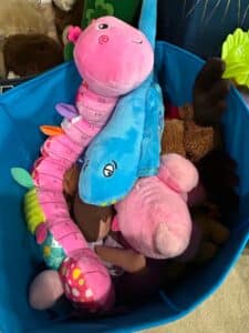 Assorted-Plush-Toys-including-Musical-Caterpillar-in-Blue-Storage-Bin