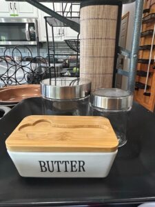Butter-Dish-with-Bamboo-Lid-and-Two-Glass-Canisters