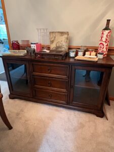 Thomasville-Dark-Wood-Media-Console-with-Glass-Doors-and-Drawers