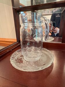Vintage-Pressed-Glass-Pitcher-and-Plate-Set-Floral-and-Circle-Motif