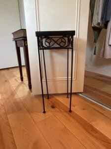 Vintage-Wrought-Iron-Plant-Stand-with-Hand-Painted-Ceramic-Tile-Top-third-image