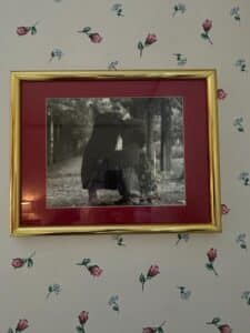 Framed-Black-and-White-Photograph-of-Two-Children-Holding-Flowers