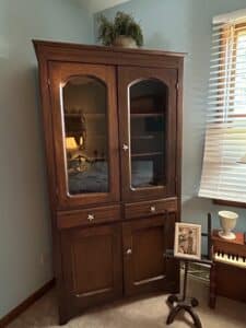 Antique-Hoosier-Cabinet-with-Glass-Doors-and-Star-Pulls