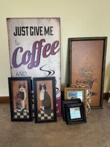 Assorted-Framed-Art-and-Decorative-Signs-Cat-and-Coffee-Themed