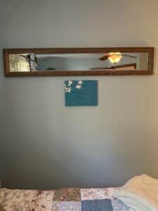 Floral-Painting-with-Rectangular-Mirror-White-Blossoms-on-Teal