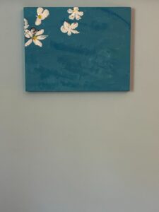 Floral-Painting-with-Rectangular-Mirror-White-Blossoms-on-Teal-second-image