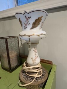 Victorian-Bohemian-Opaline-Milk-Glass-Table-Lamp-with-Crystal-Prisms-second-image