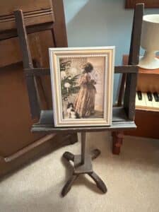 Vintage-Christmas-Girl-and-Dog-Print-Imitation-Canvas-Style