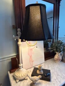 Vintage-Cream-Ceramic-Candlestick-Style-Table-Lamp-with-Black-Bell-Shade