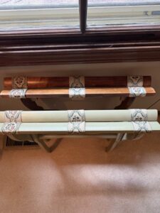 Vintage-Folding-Wooden-Luggage-Racks-with-Floral-Tapestry-Straps-second-image